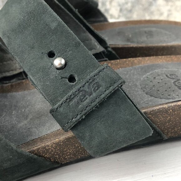 Teva Women's Size 10 Mahonia Black Leather Crisscross Slide Wedge Sandals - Picture 6 of 15